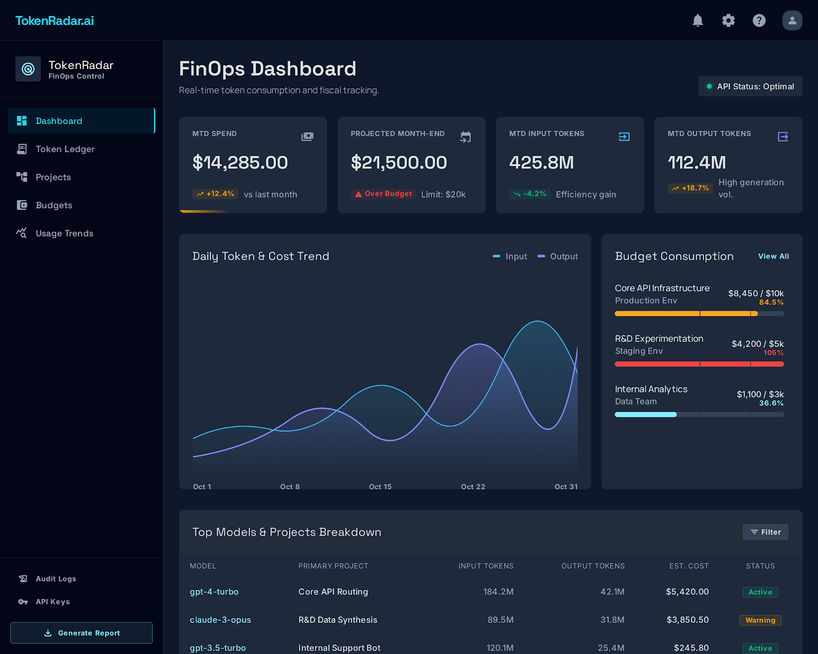 Tokenometer dashboard